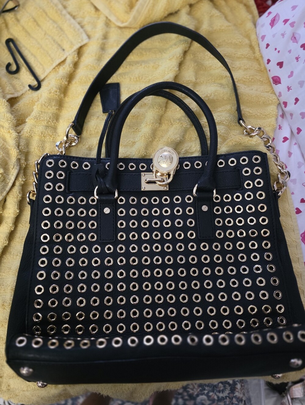 Michael Kors Black Satchel with Gold Grommet Accents - Picture 7 of 10
